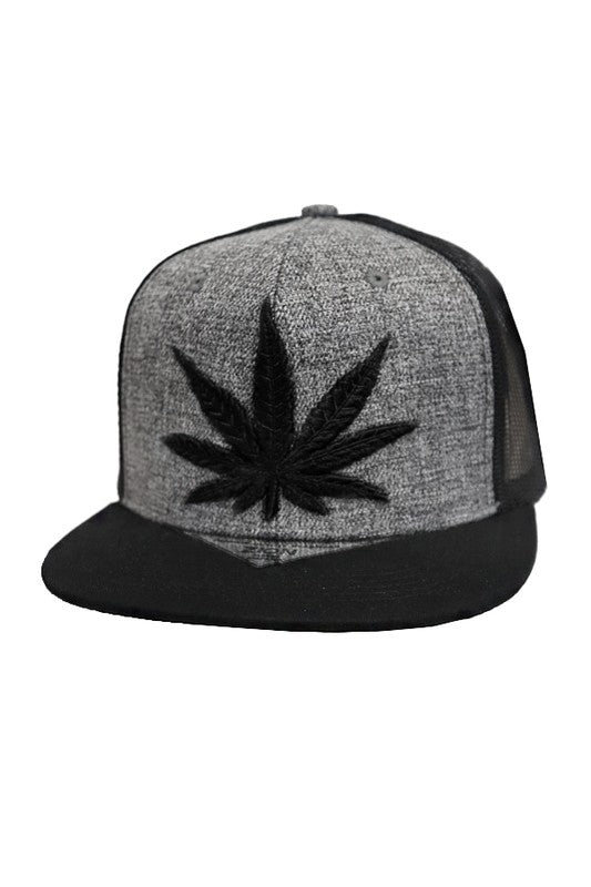 MJ Cannabis Leaf Heathered Tweed Trucker Hat