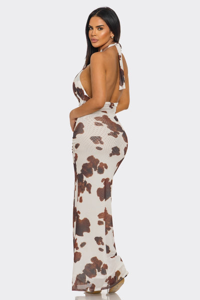 Cow Print Cut Out Maxi Dress Concept Apparel Cow Print Cut Out Maxi Dress Concept Apparel