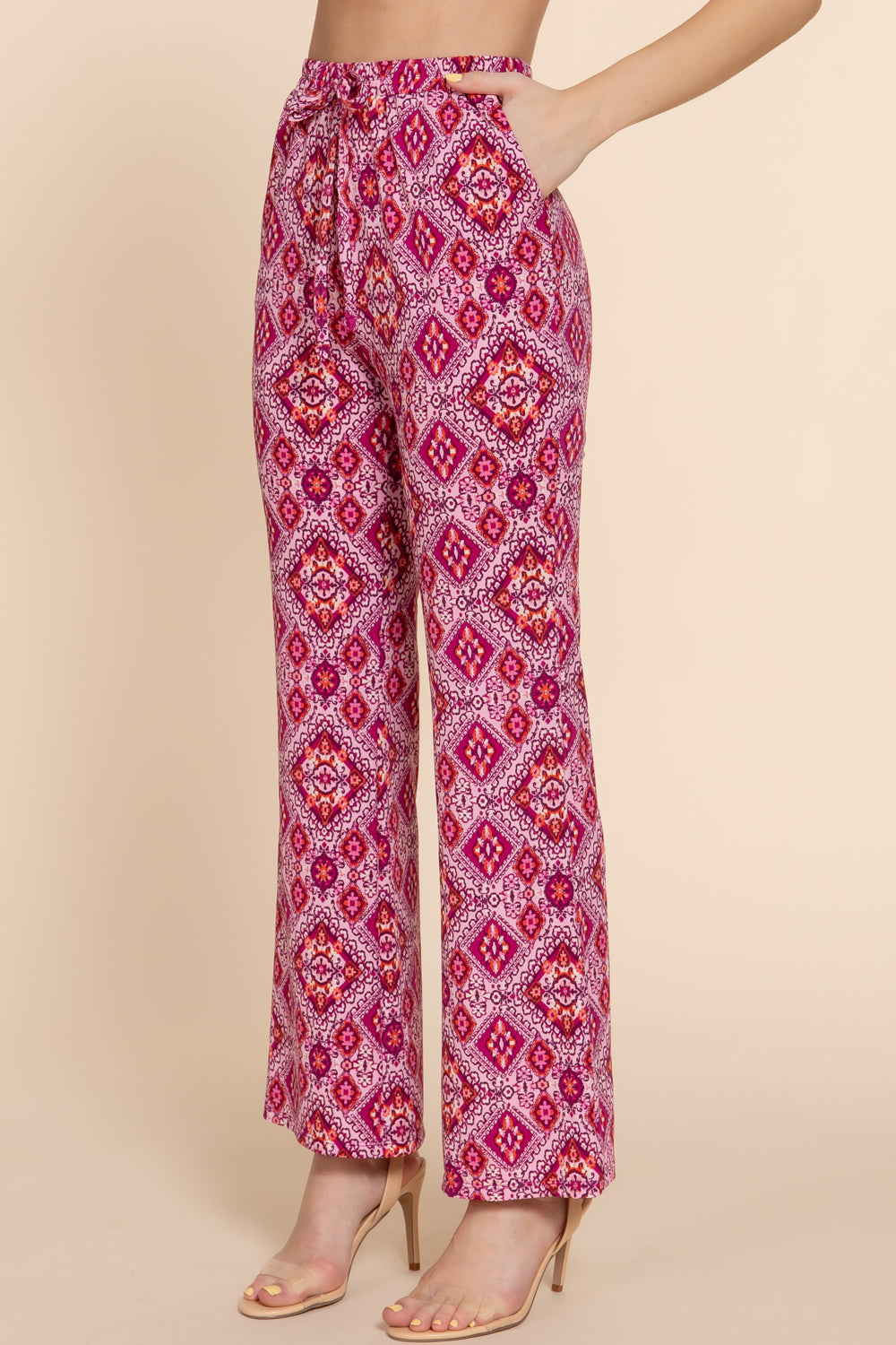 Printed Tie Front Straight Pant