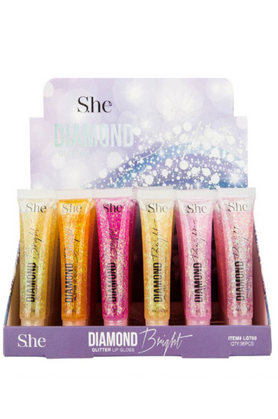 6 PCs S.he Diamond Glitter Lipgloss Set - All 6 Colors Bright