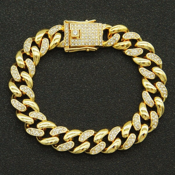 Hip-Hop Diamond Mosaic Cuban Chain Bracelet