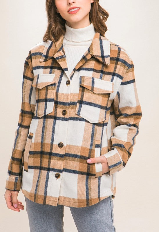 Wool Blend Plaid Button Up Shacket