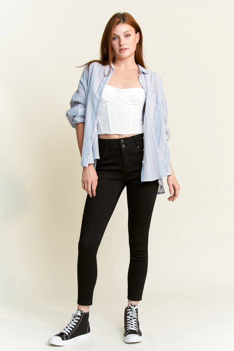 High Rise Dbl Band Push Up Skinny