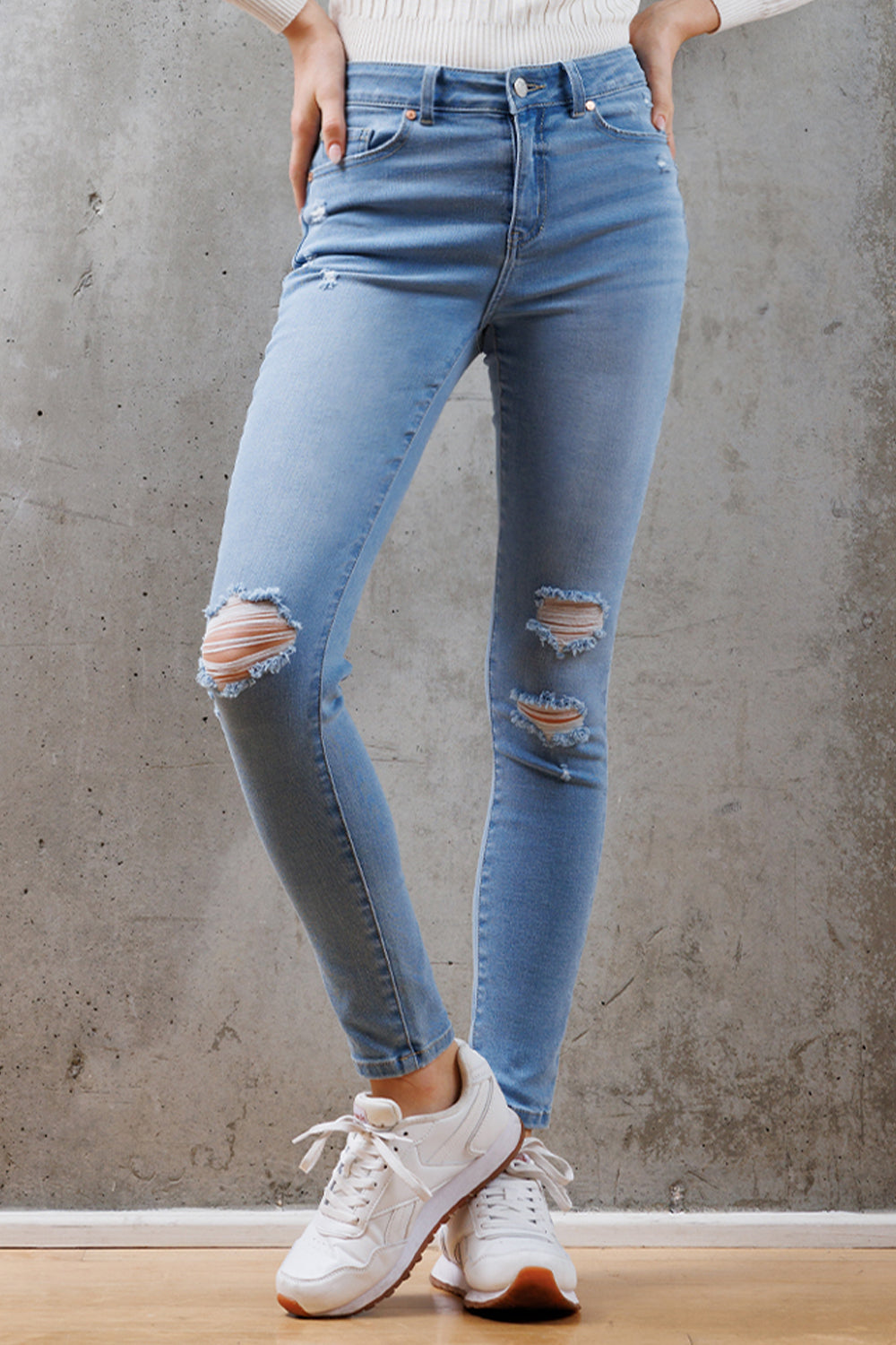High Rise Destructed Skinny Jeans
