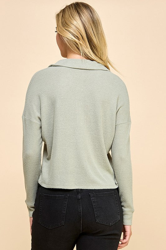 Brushed Rib Collar Long Sleeve Top