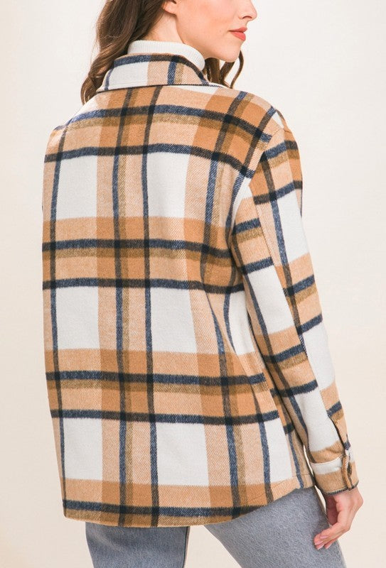 Wool Blend Plaid Button Up Shacket