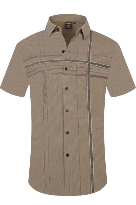 Geo Lines Short Sleeve Snap Button Up