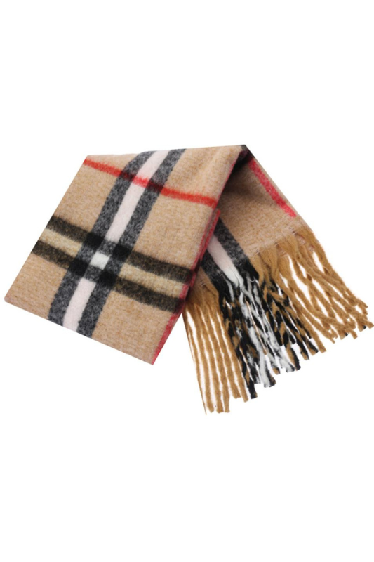 Designer Plaid Winter Scarf Beige
