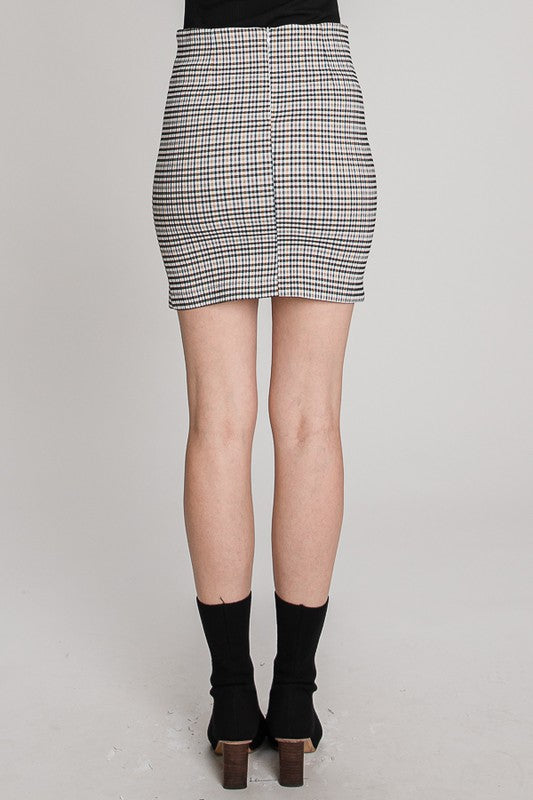 Plaid Mini Skirt with Slit