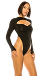 Cut Out Solid Long Sleeve Bodysuit