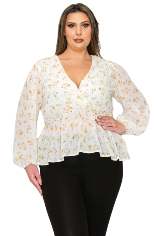 Floral Long Sleeve Wrap Top