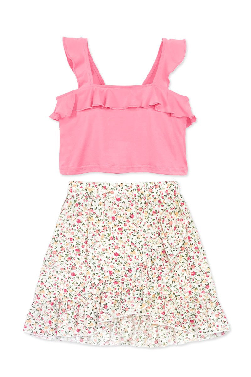 Solid Ruffle Tank & Floral Skirt Set