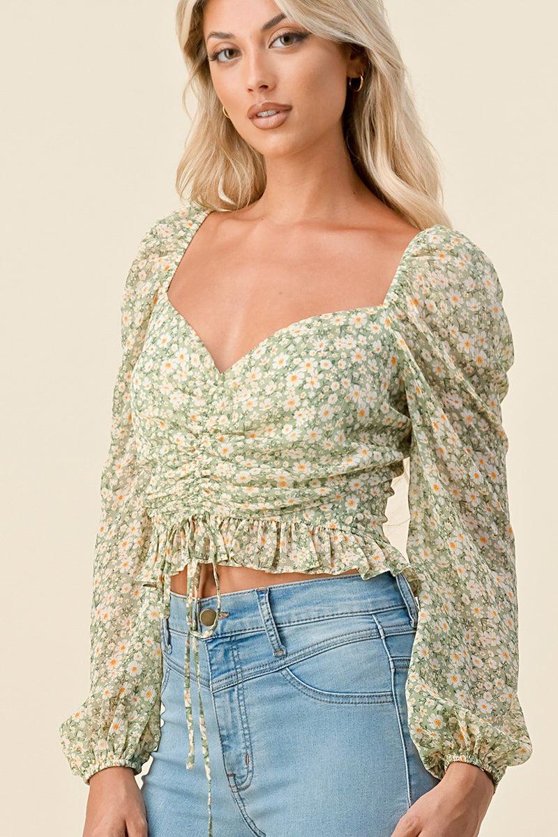 Chiffon Floral L/S Cinch Top