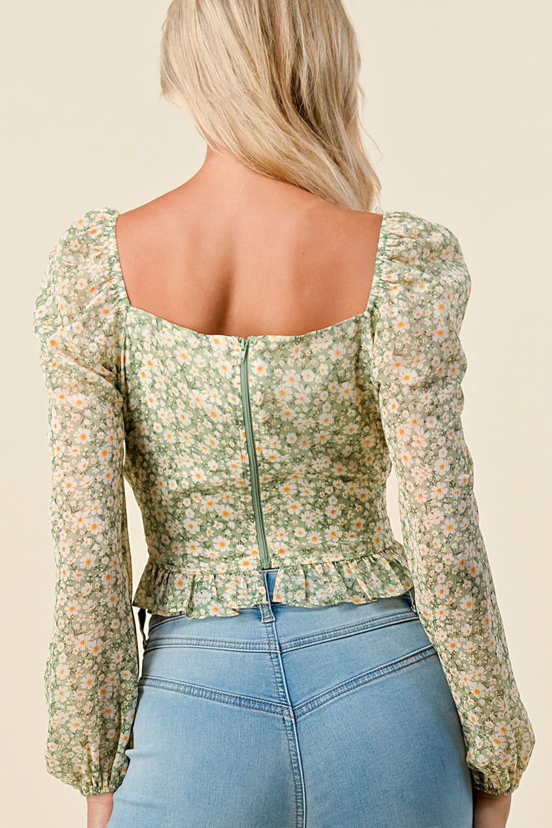 Chiffon Floral L/S Cinch Top