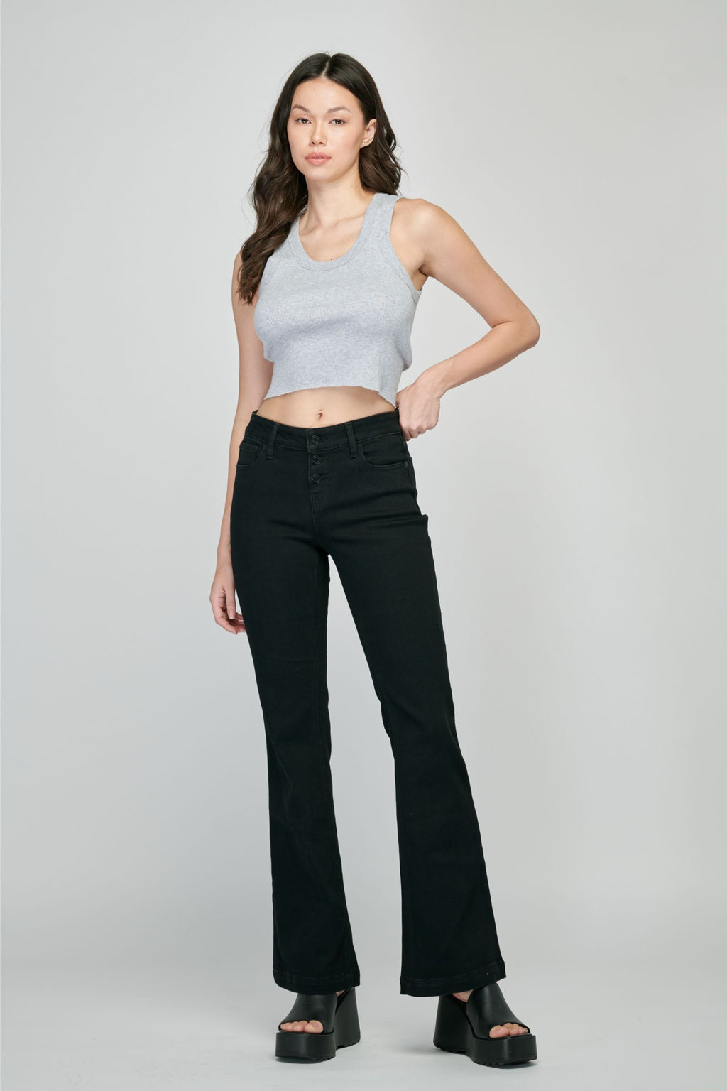 Low Rise 3-Button Flare