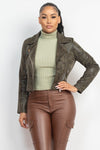 Snake Print Collared Moto  Jacket