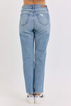 High Rise Straight Asymmetric Back Pocket