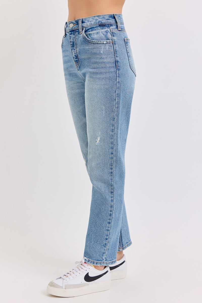 High Rise Straight Asymmetric Back Pocket