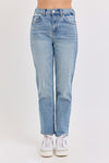 High Rise Straight Asymmetric Back Pocket