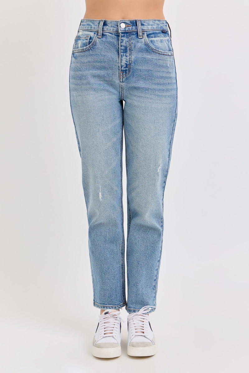 High Rise Straight Asymmetric Back Pocket