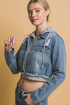 Hoodie Layered Crop Denim Jacket