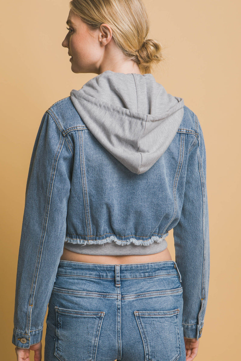 Hoodie Layered Crop Denim Jacket