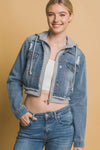 Hoodie Layered Crop Denim Jacket