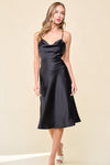 Satin Cowl Neck Fit and Flare Dress