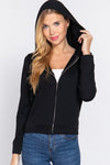 Solid Zip-Up Hoodie Pocket Jacket