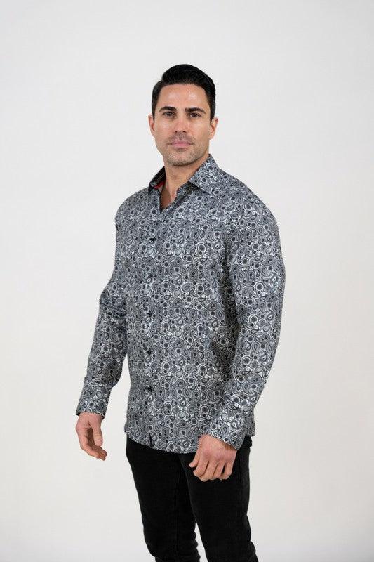 Large Paisley Print Long Sleeve Button Up