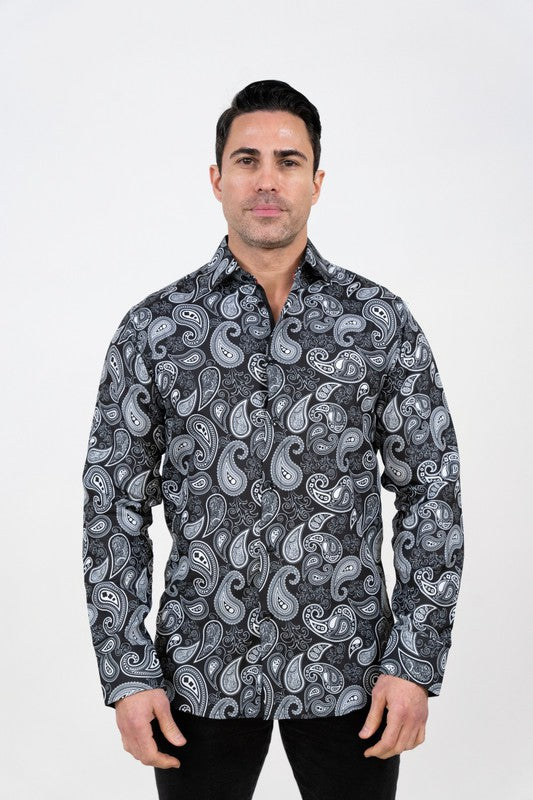 Large Paisley Long Sleeve Button Up