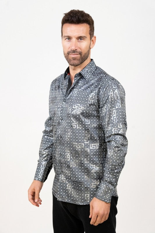 Abstract Geometric Medallion L/S Button Up