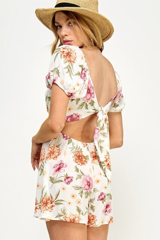 Floral Self Tie Open Back Romper