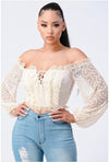 Off Shoulder Lace-Up Mesh Top