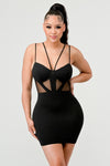 Mesh Contrast Drawstring Mini Dress