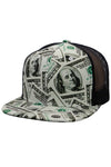 $100 Hundred Dollar Print Flat Bill Trucker Hat