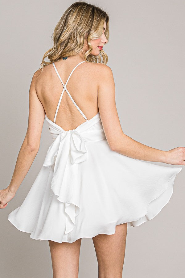 Solid Satin Tie Back Fit & Flare Dress