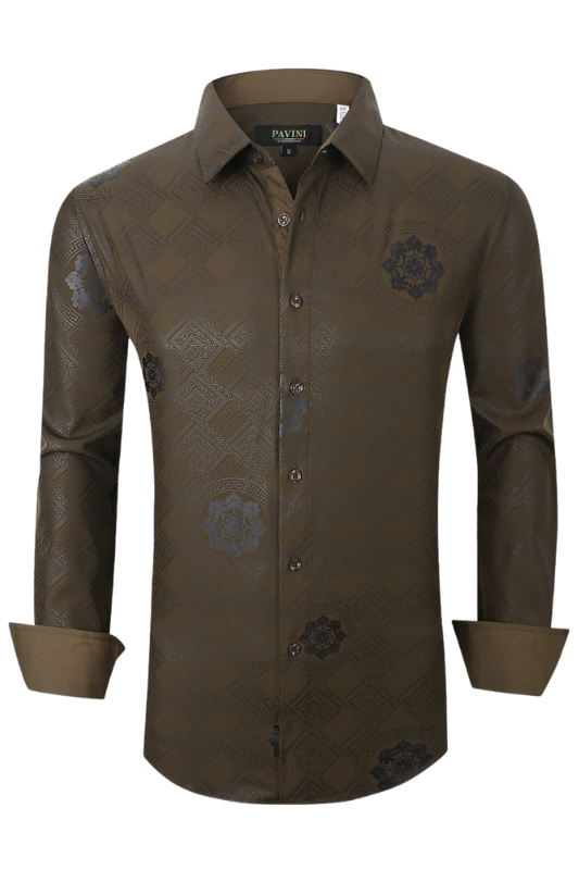 Geo Box Medallion Print Long Sleeve Button Up
