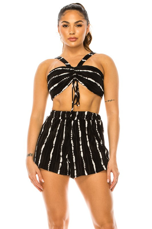 Printed Bodre Top and Short Set