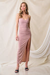 Sparkle Side Ruched Bodycon Maxi Dress