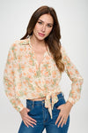 Floral Chiffon Side Tie Long Sleeve Top