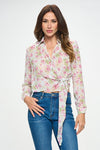 Floral Chiffon Side Tie Long Sleeve Top