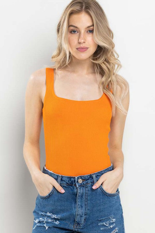 Solid Thick Strap Ribbed Bodysuit