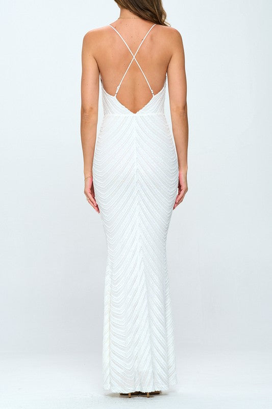Sequin Cross Back Mermaid Maxi Dress