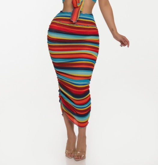 Multi Stripe Knit Midi Skirt