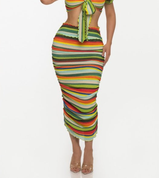Multi Stripe Knit Midi Skirt