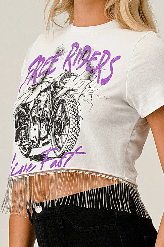 Free Riders Live Fast Fringe Short Sleeve Top