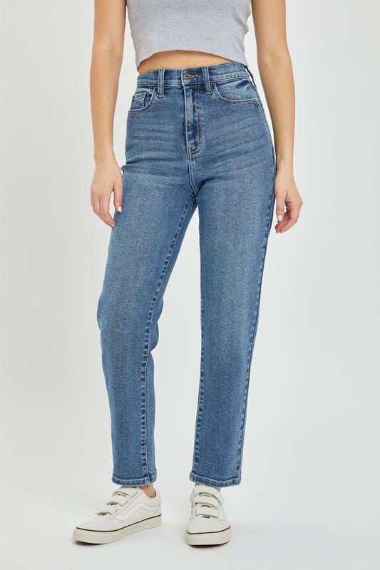 High Rise Mom Jean with Front Pocket Detail
