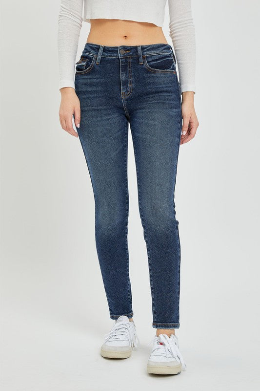 Flap Back Pocket Mid Rise Jeans