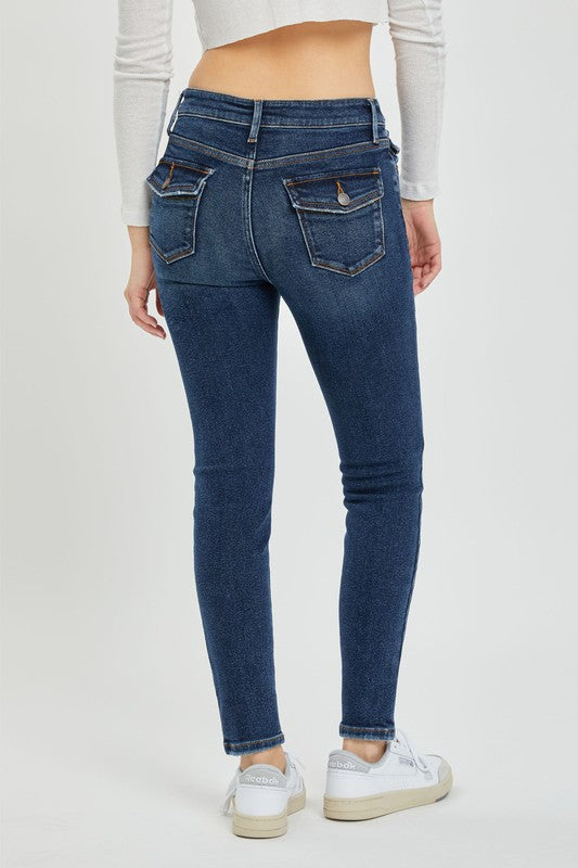 Flap Back Pocket Mid Rise Jeans
